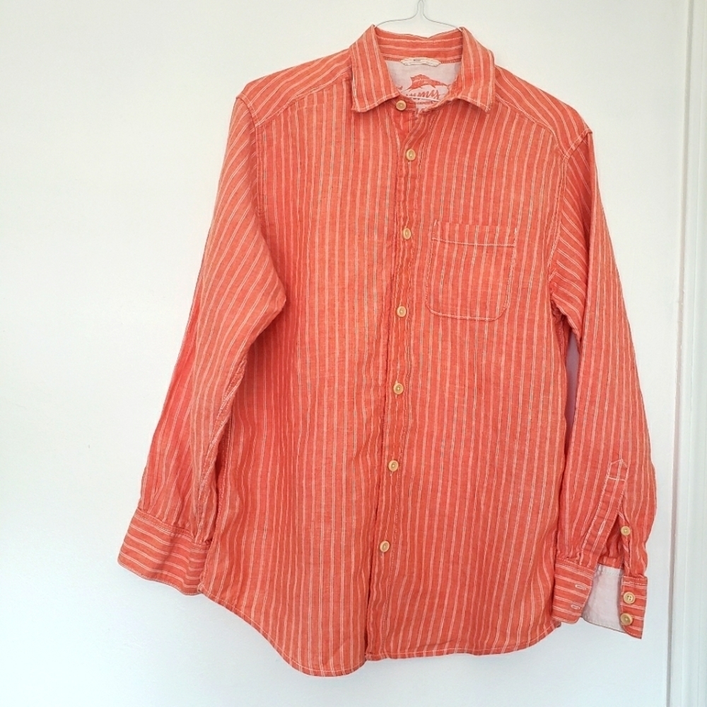 Tommy Bahama Salmon Button Down Long Sleeve 100% Linen Men's Shirt  Size S